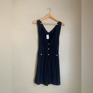 Vtg 90’s Pinstripe Romper Classy Gold Buttons Night Out Monica Friends Grunge